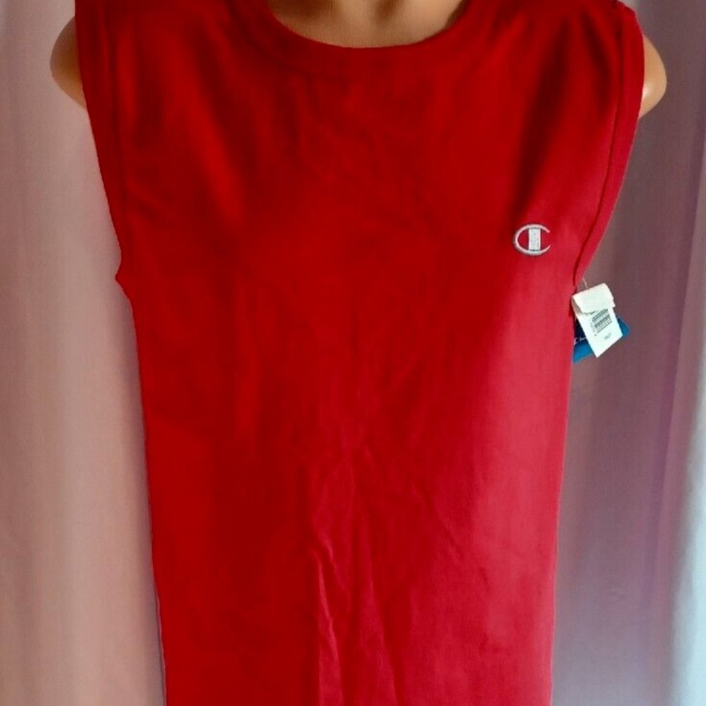 Champion Authentic Sleeveless T-Shirt Size Medium Logo Cotton Red